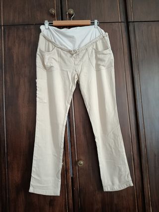 Pantalón premamá fluido beige