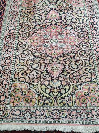 Alfombra Persa  Isfahan/ Kashan Seda Negra y Rosa