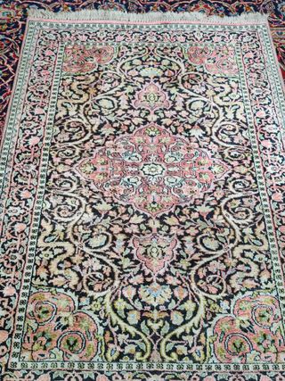 Alfombra Persa  Isfahan/ Kashan Seda Negra y Rosa