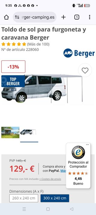 Toldo Berger para furgoneta/caravanas 