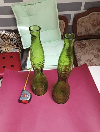 Coppia vasi decorativi in vetro verde