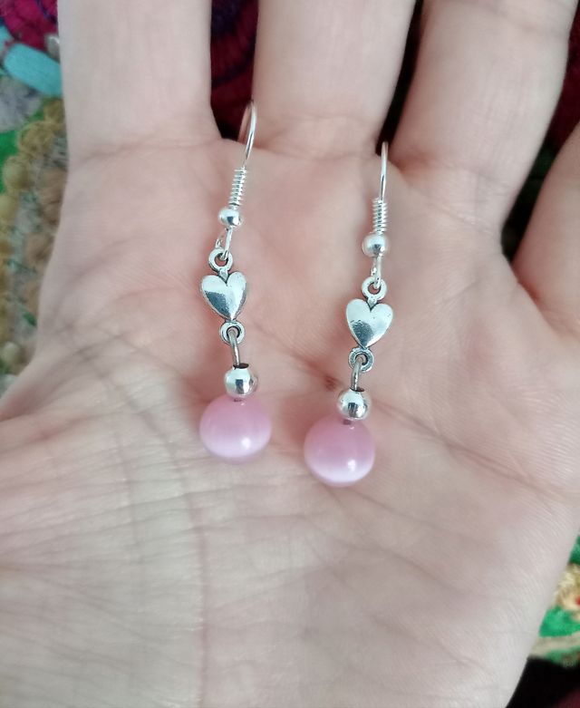 Pendientes Corazón Rosa y Plata