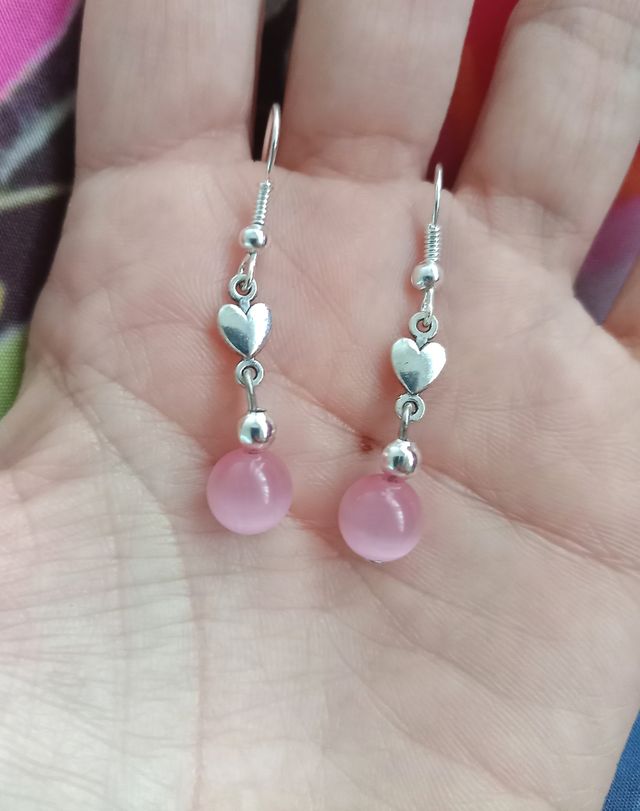 Pendientes Corazón Rosa y Plata
