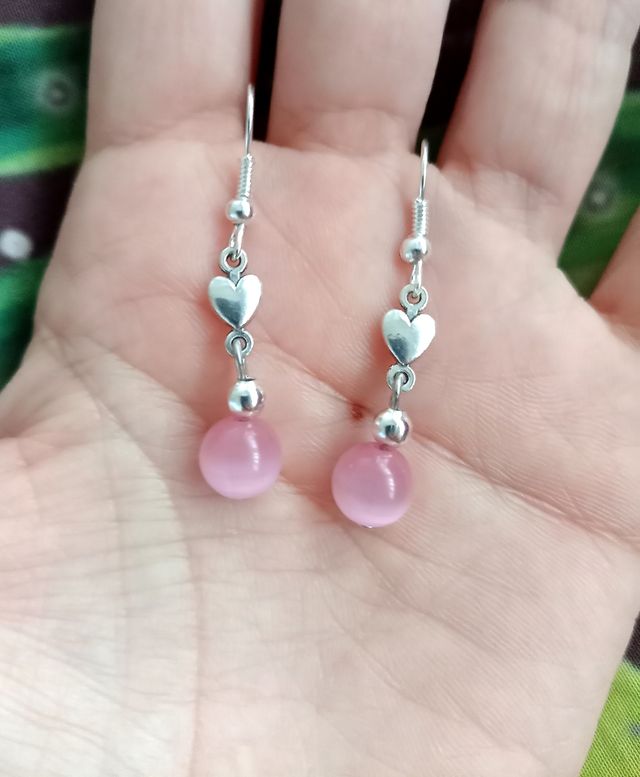 Pendientes Corazón Rosa y Plata