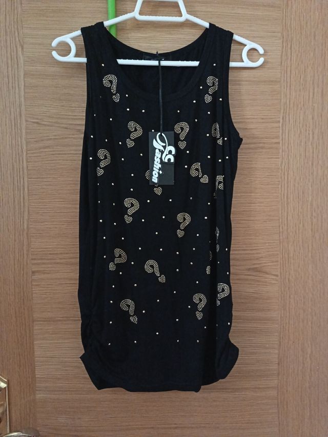 Camiseta sin mangas con pedrería S