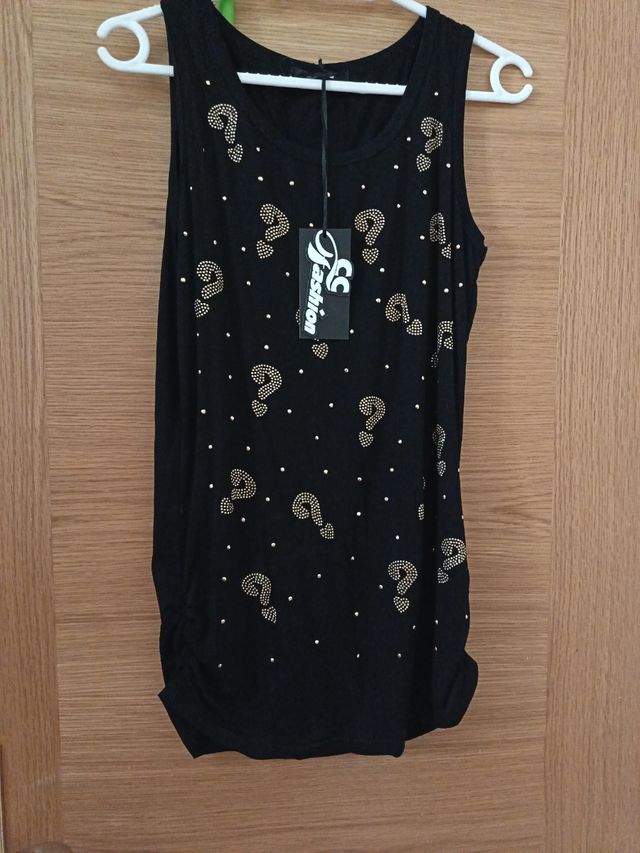 Camiseta sin mangas con pedrería S