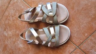 Sandali bimba glitter oro e cuoio