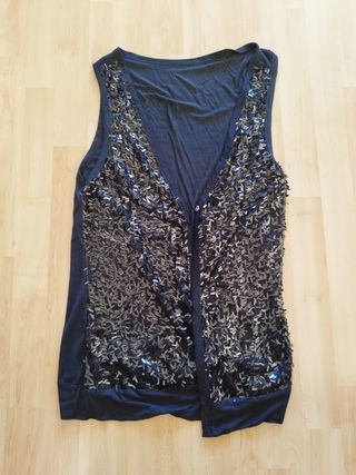 Chaleco lentejuelas mujer negro y plateado