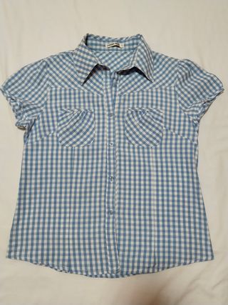 Camisa cuadros azul y blanco. Talla L