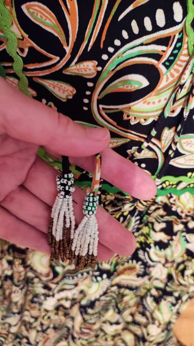 Vestido Boho Estampado Verde y Negro Talla M