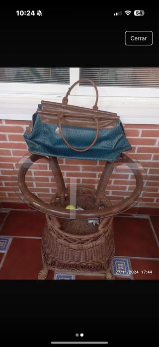 Bolso de piel grande marrón y verde azulado