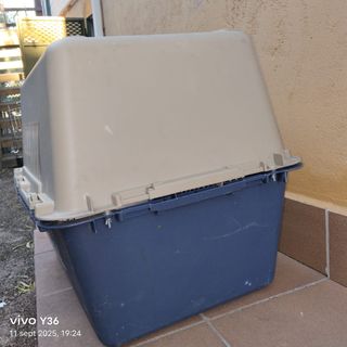 Transportín para perros beige y azul