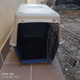 Transportín para perros beige y azul