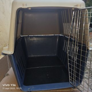 Transportín para perros beige y azul