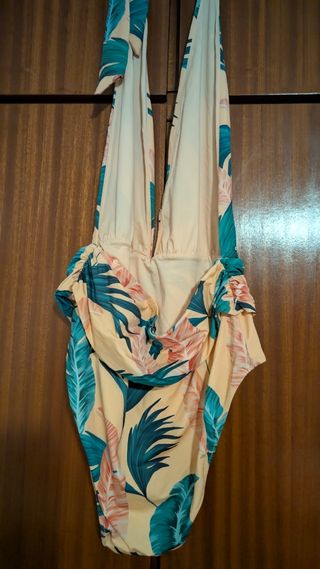 Bikini escote tropical rosa y naranja