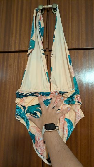 Bikini escote tropical rosa y naranja