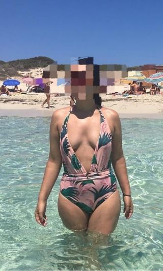 Bikini escote tropical rosa y naranja
