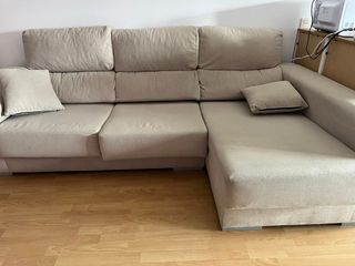 Sofá 3 plazas con chaise longue beige