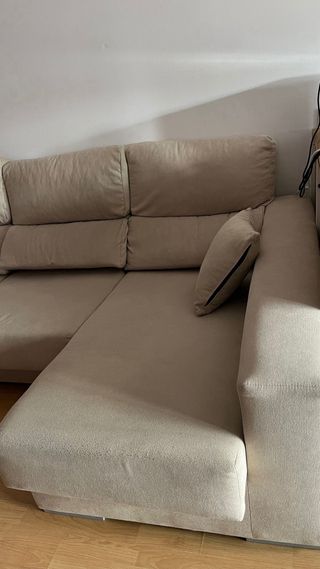 Sofá 3 plazas con chaise longue beige