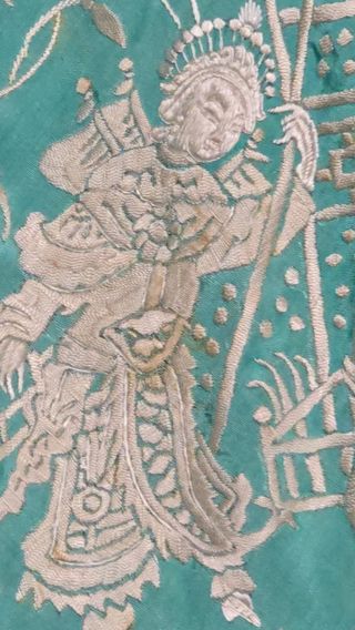 Manton de Manila Isabelino azul turquesa y blanco