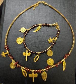 Conjunto collar y pulsera piedras y mostacilla