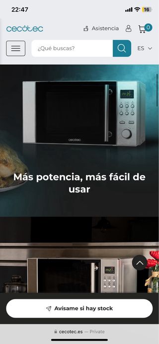 Microondas de acero inoxidable Cecotec con grill. 