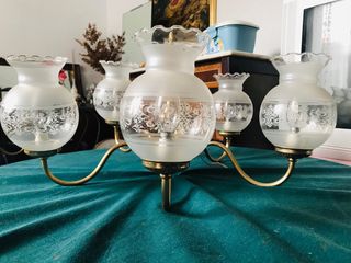 Lámpara de techo 5 tulipas cristal y metal
