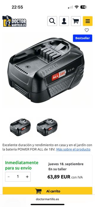 Batería Bosch Power for All PBA 18V 4.0Ah WC