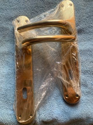 Maniglia porta in ottone lucido con placca