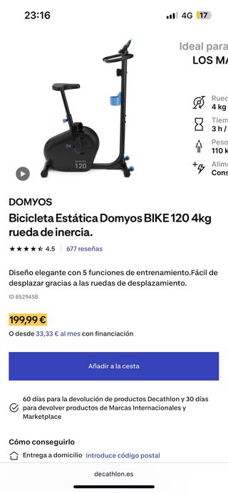 Bicicleta Estática Domyos 120
