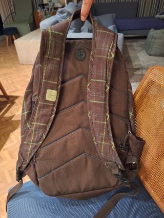 Mochila escolar/deportiva a cuadros marrón y verde