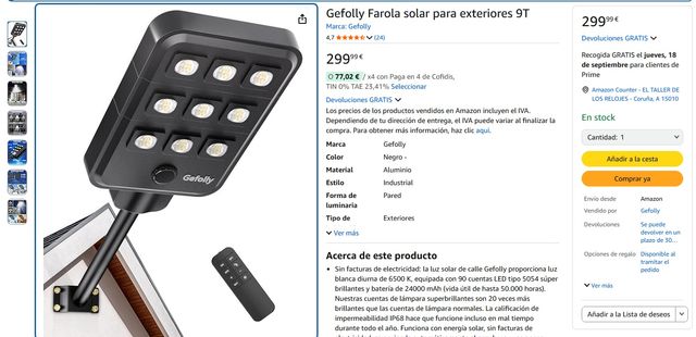 Farola Solar Gefolly Exterior Negra