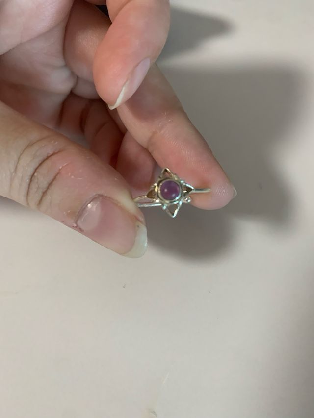 Anillo Plata Ajustable con Piedra Morada