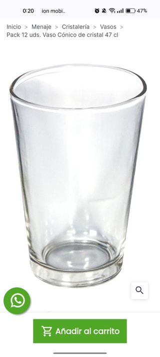 Vaso Cónico Cristal 47cl
Precio unidad.