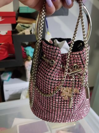 Bolso de fiesta con pedrería rosa y plateado