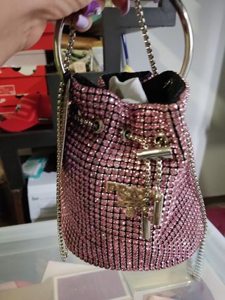 Bolso de fiesta con pedrería rosa y plateado