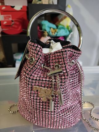 Bolso de fiesta con pedrería rosa y plateado