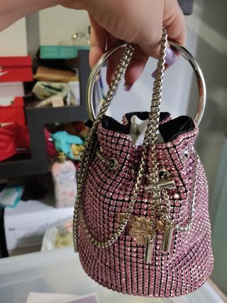 Bolso de fiesta con pedrería rosa y plateado