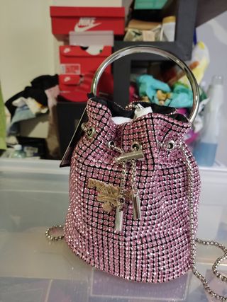 Bolso de fiesta con pedrería rosa y plateado