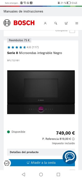 Microondas Bosch Serie 8 Negro Integrable