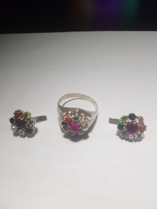 Conjunto Anillo y Pendientes Multicolor