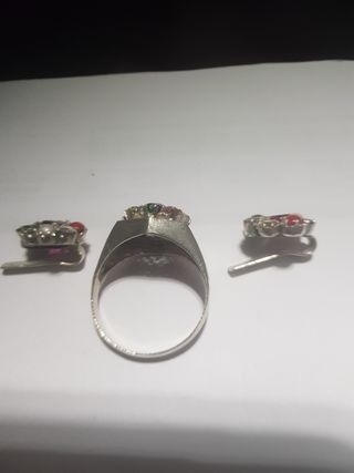 Conjunto Anillo y Pendientes Multicolor