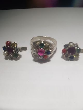 Conjunto Anillo y Pendientes Multicolor
