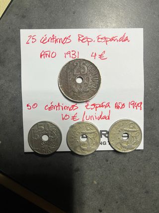 25 y 50 céntimos España 1931 y 1949