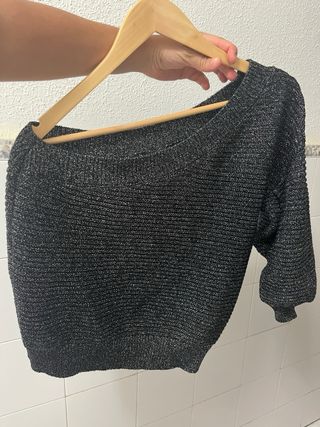 Jersey de punto manga caída gris plateado