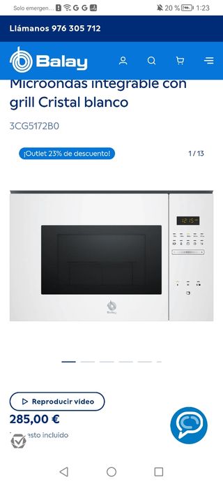 Microondas grill Balay Cristal blanco