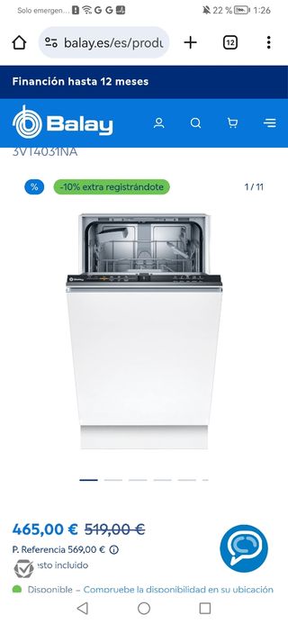 Lavavajillas Balay 45cm integrable con WiFi