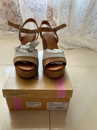 Sandali Raquel Perez Beige/Bianco Tg 37