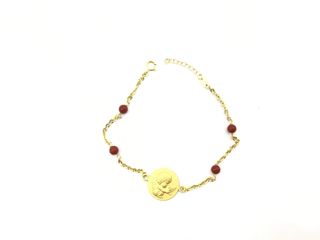 pulsera oro 18k con piedra con coral