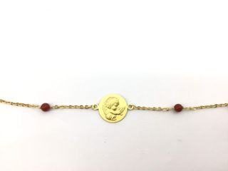 pulsera oro 18k con piedra con coral